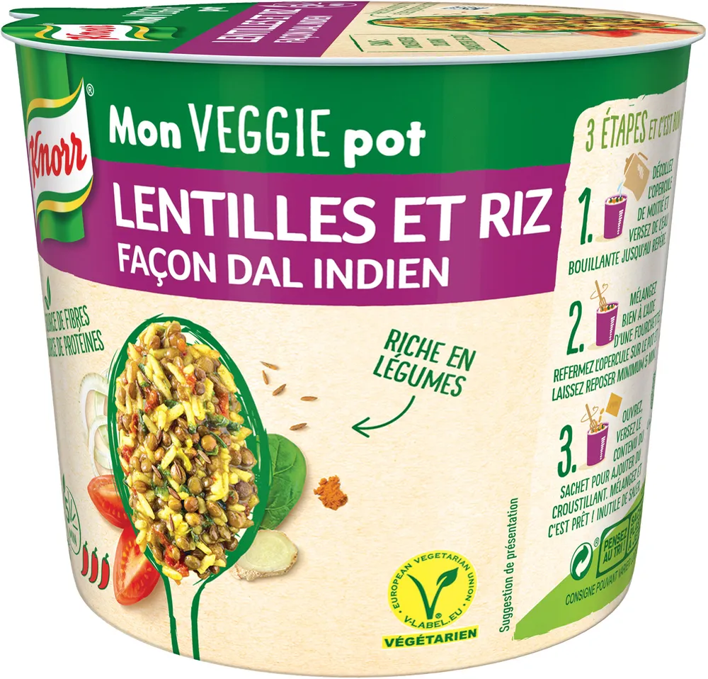 Knorr Mon Veggie Pot Plat Déshydraté Lentilles et Riz façon Dal Indien Végétarien 76g