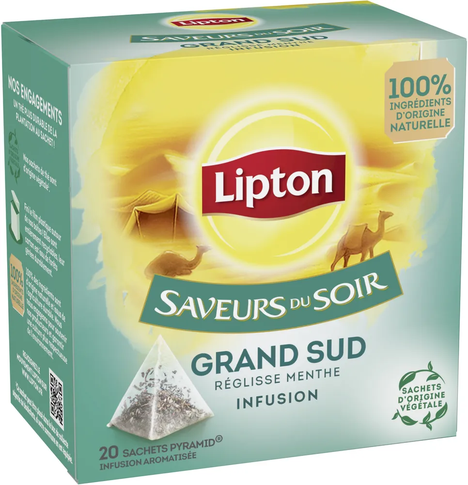Lipton Saveurs du Soir Infusion Grand Sud Menthe et Réglisse 20 Sachets Pyramid®