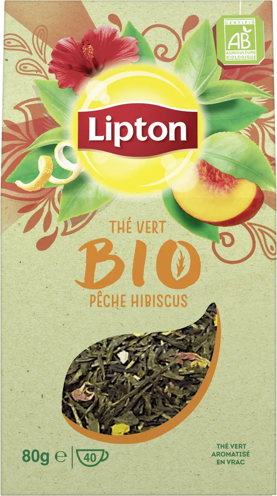 Lipton Thé Vert Bio Pêche Hibiscus Vrac 80g