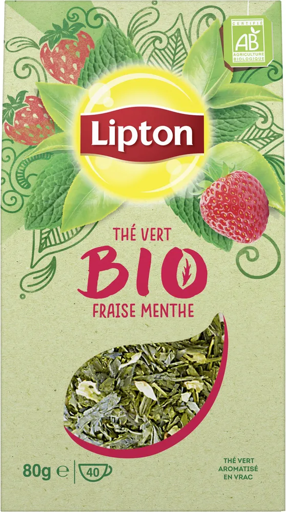 Lipton Thé Vert Bio Menthe Fraise Vrac 80g