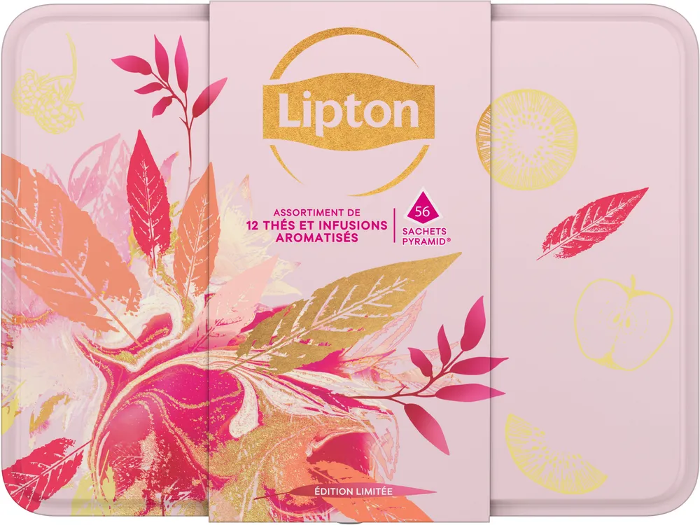 Lipton Coffret en Métal 12 Thés & Infusions Aromatisés 56 Sachets Pyramid®