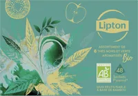 Lipton Assortiment Bio avec Mug Réutilisable en Bambou 6 Thés Noirs & Verts Aromatisés 48 Sachets Pyramid®