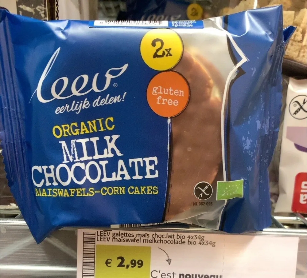 Organic milk chocolate maiswafels
