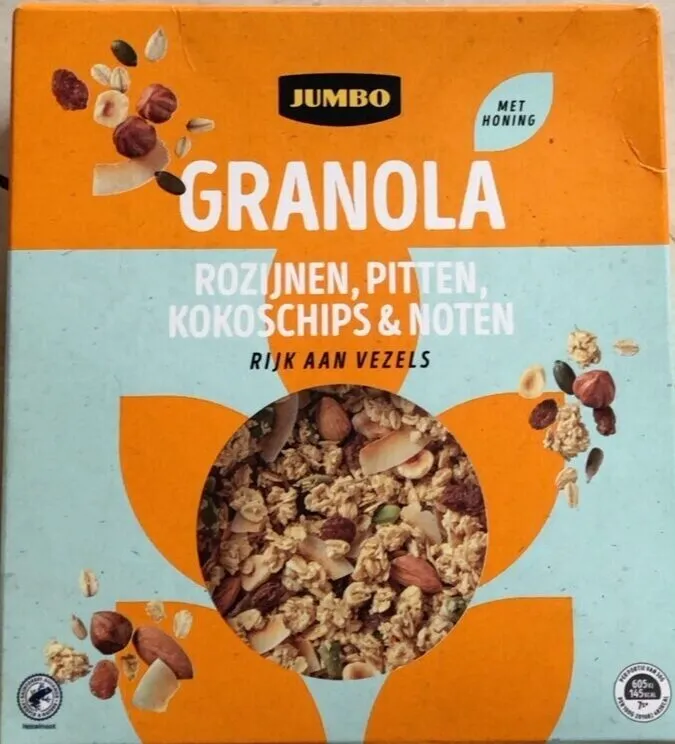 Granola rozijnen, pitten, kokoschips & noten