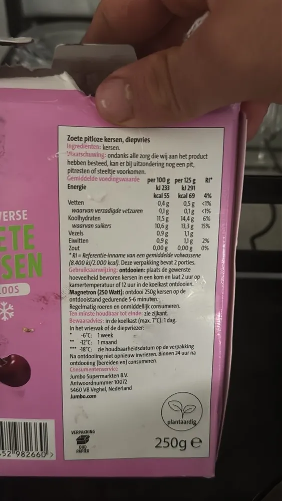 Zoete pitloze kersen, diepvries