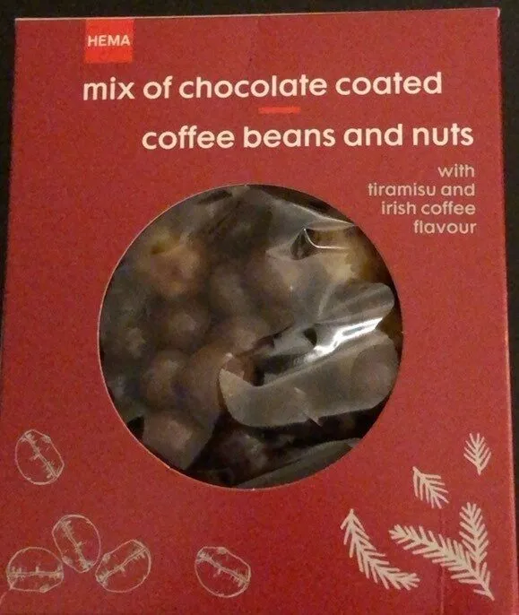 Mix of chocolate coated coffee beans and nuts