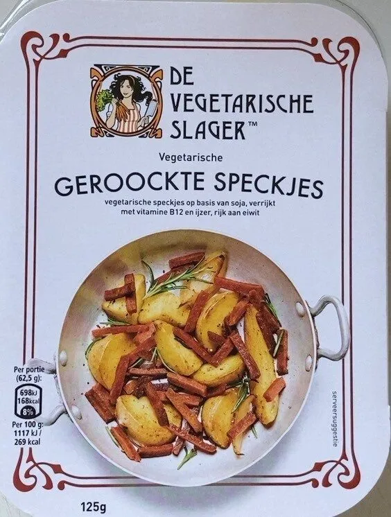 Vegetarische geroockte speckjes