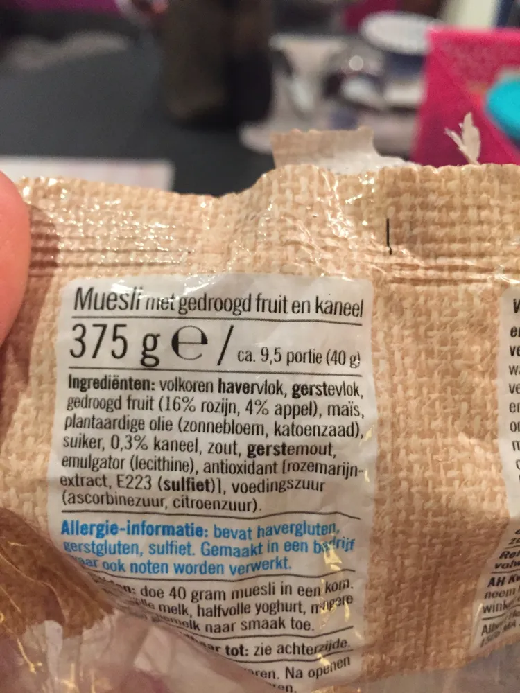 Albert Heijn Muesli Appel Kaneel Gedroogd Fruit Rozijnen