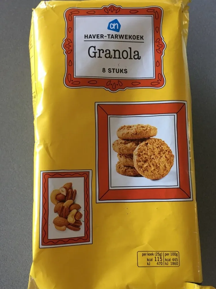 Granola roomboter-haver-tarwekoeken met noten en kokos