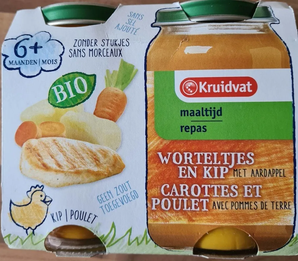 Repas carottes, poulet, pomme de terre
