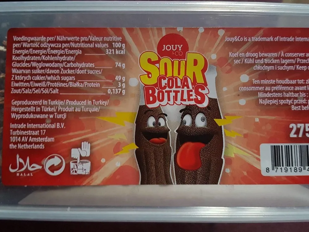 Sour cola bottles