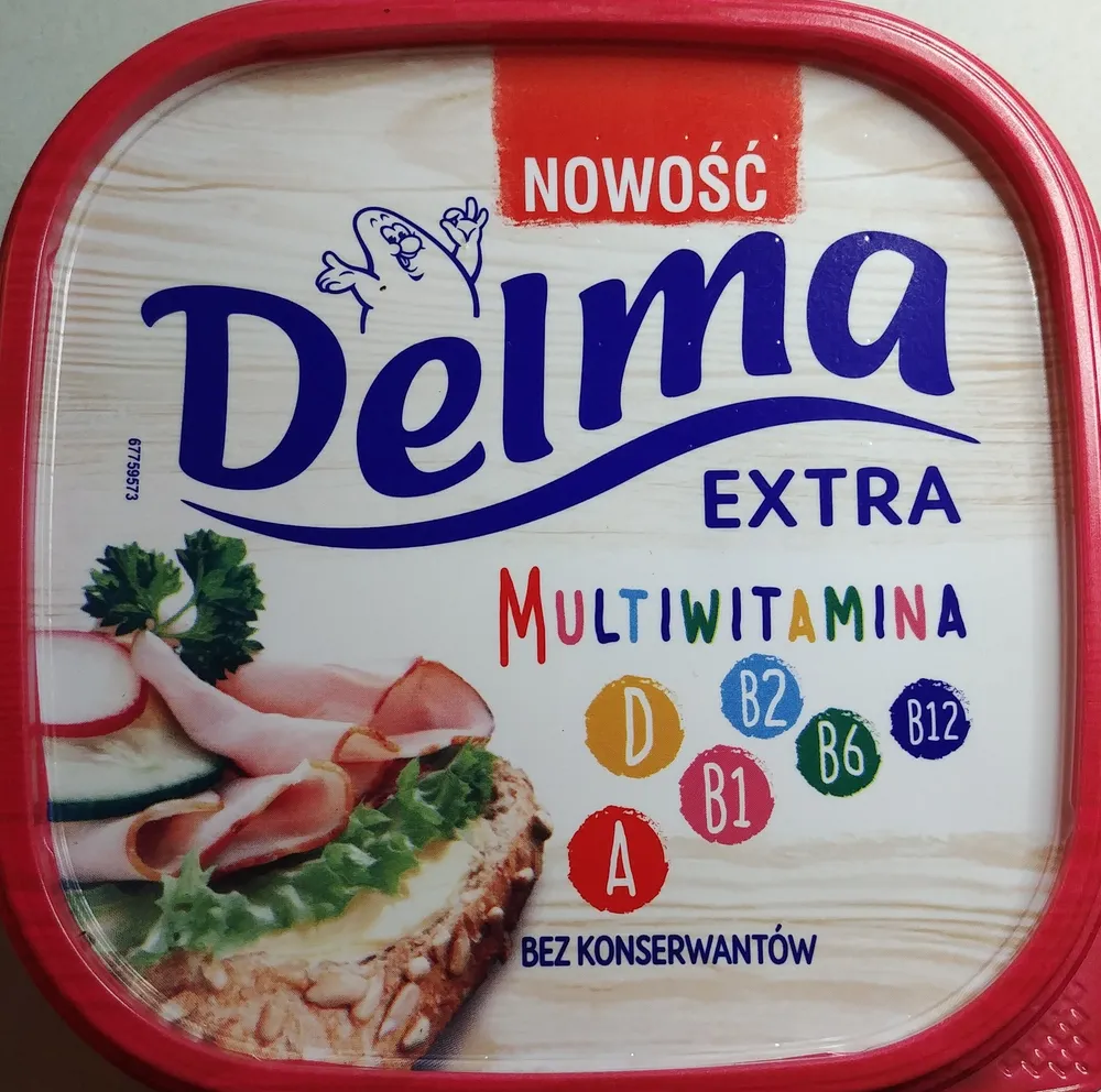 Margaryna półtłusta o smaku masła z witaminami A, B1, B2, B6, B12, D.