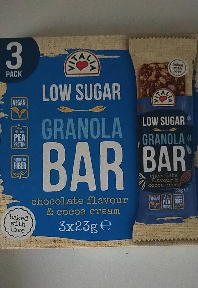 Barre granola goût chocolat et enrobage crème de cacao