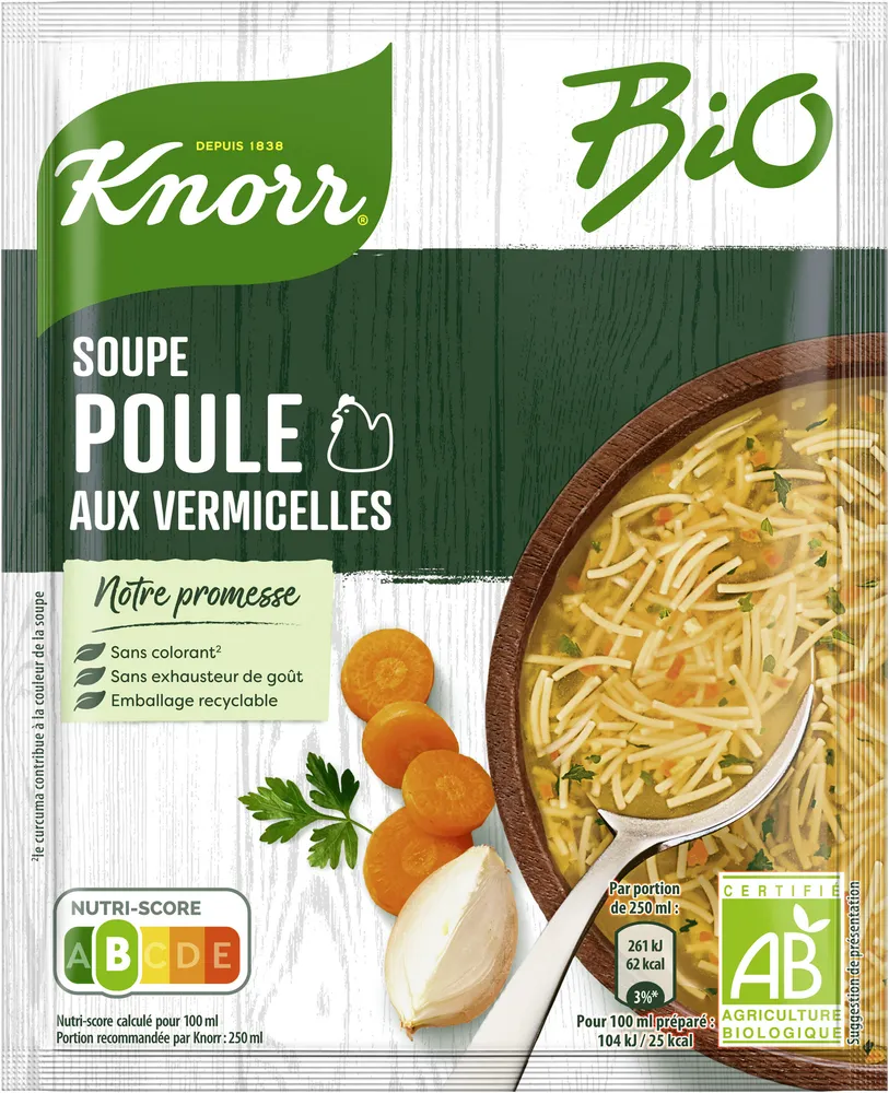 Knorr Bio Soupe Déshydratée Poule aux Vermicelles 2 Portions
