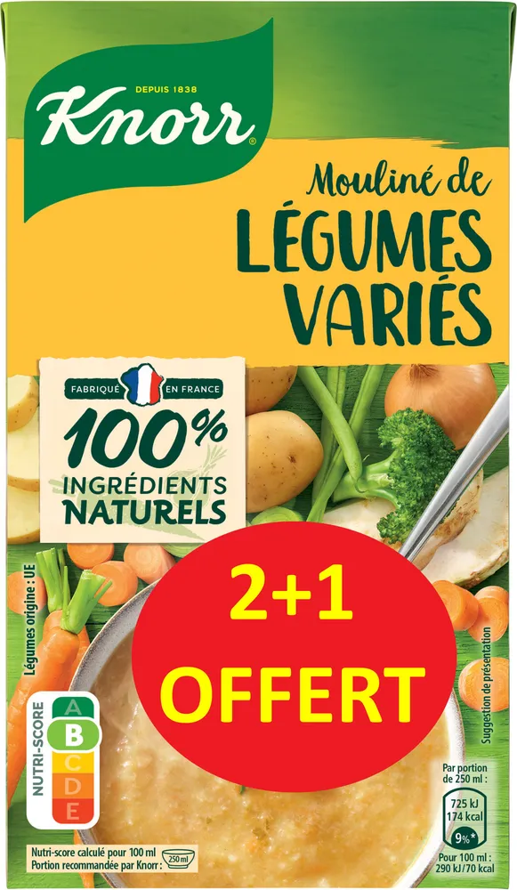 Knorr Soupe Liquide Mouliné de Légumes Variés Brique Lot 3x1L