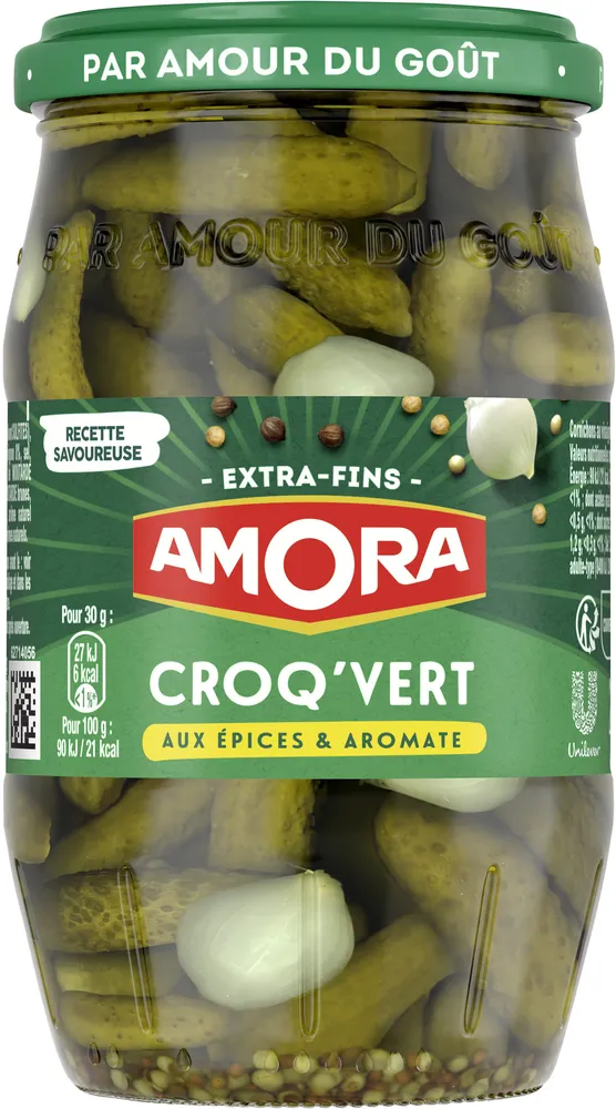 Amora Croq'Vert Cornichons Extra-Fins aux Épices & Aromates 210g