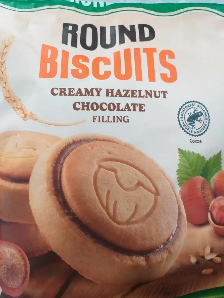 Round biscuits creamy hazelnut chocolate