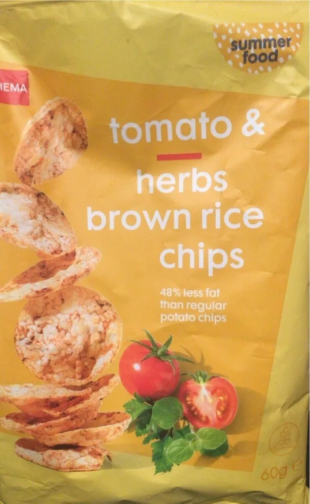 Chips de arroz integral con sabor a tomate-hierbas