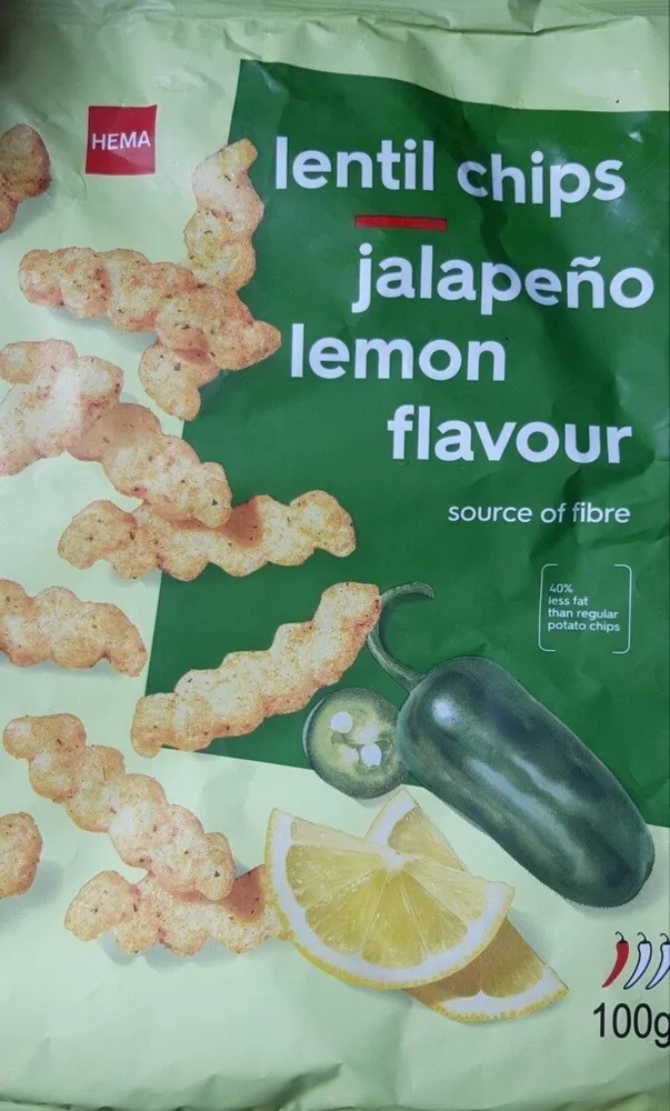 Lentil chips japaleño lemon flavour