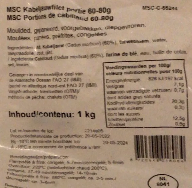 MSC portions de cabillaud