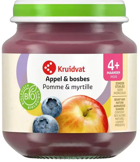 Kruidvat 4+M Bio Appel &  Bosbes Fruithapje