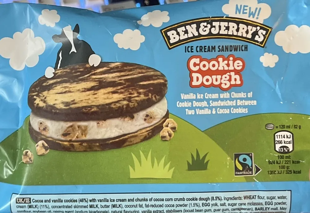 vanilla ice cream stuffed with cookie dough chunks
