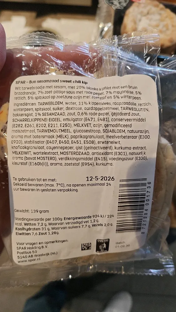 SPAR - Bun sesamzaad sweet chili kip