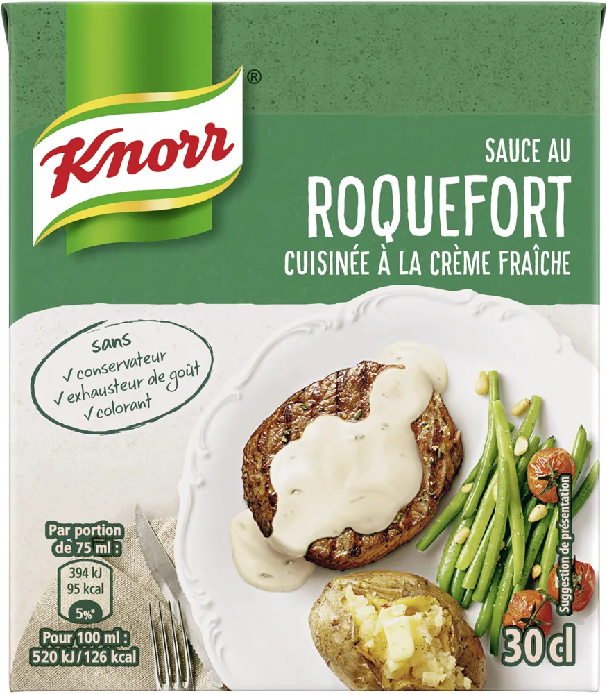Knorr Les Moments Gourmets Sauce Chaude Roquefort Cuisinée à La Crème Fraîche Brique 30cl