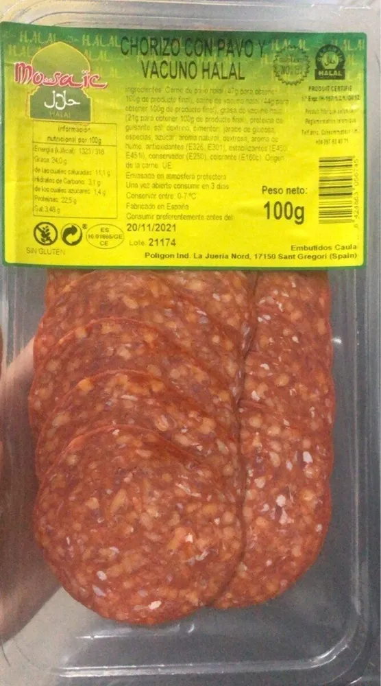 Chorizo con pavo y vaculo halal