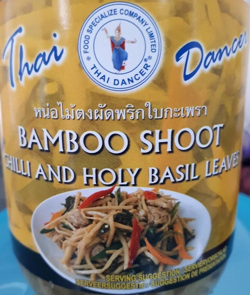 Bamboo shoot with chilli and holy basil leaves