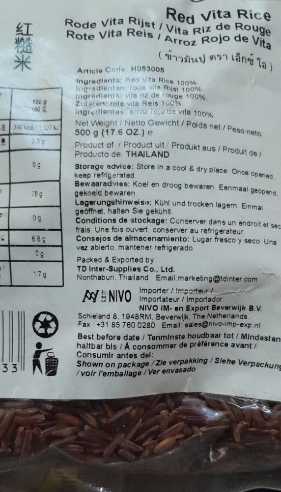 Red vita rice