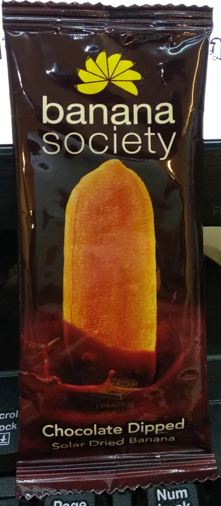 Chocolate dipped solar dried banana