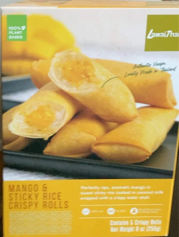 Mango sticky rice crispy rolls