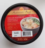 Sopa con Wonton de langostinos y coles chinas