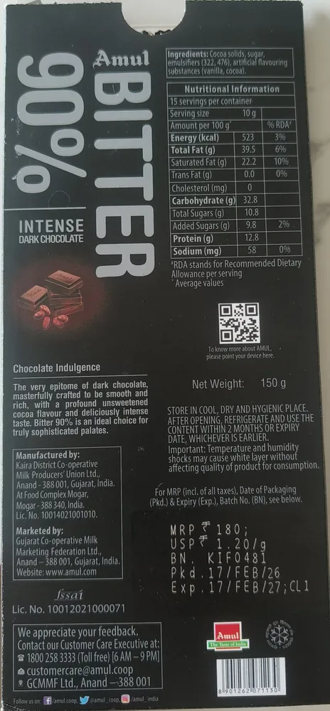 Bitter 90% Intense Dark Chocolate