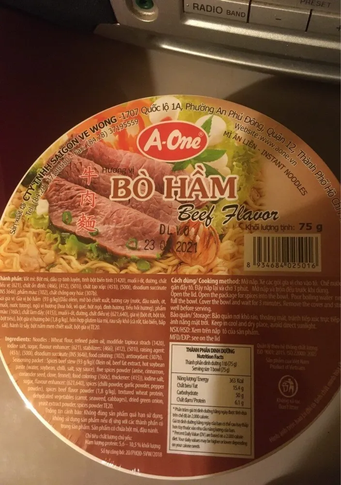 A1 Beef Instant Bowl Noodle W