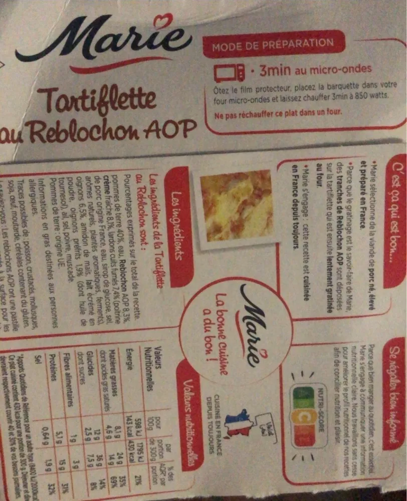 Tartiflette au Reblochon AOP