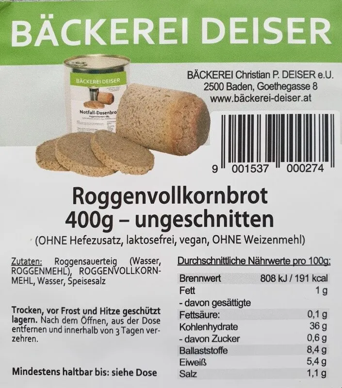 Dosenbrot Roggenvollkornbrot