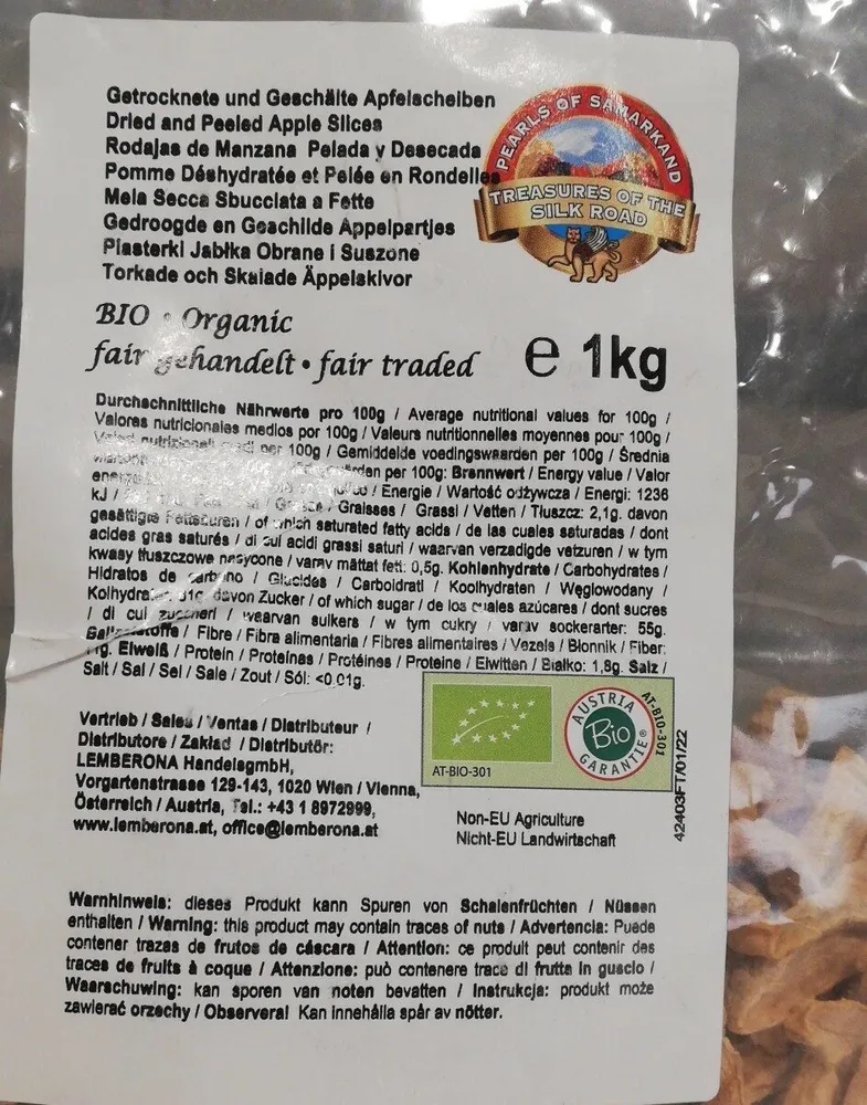 Rodajas de manzana pelada y desecada bio organic