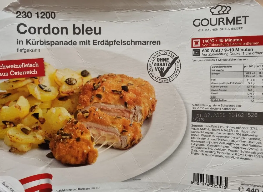 Cordon Bleu in Kürbispanade Mit Erdäpfelschmarren