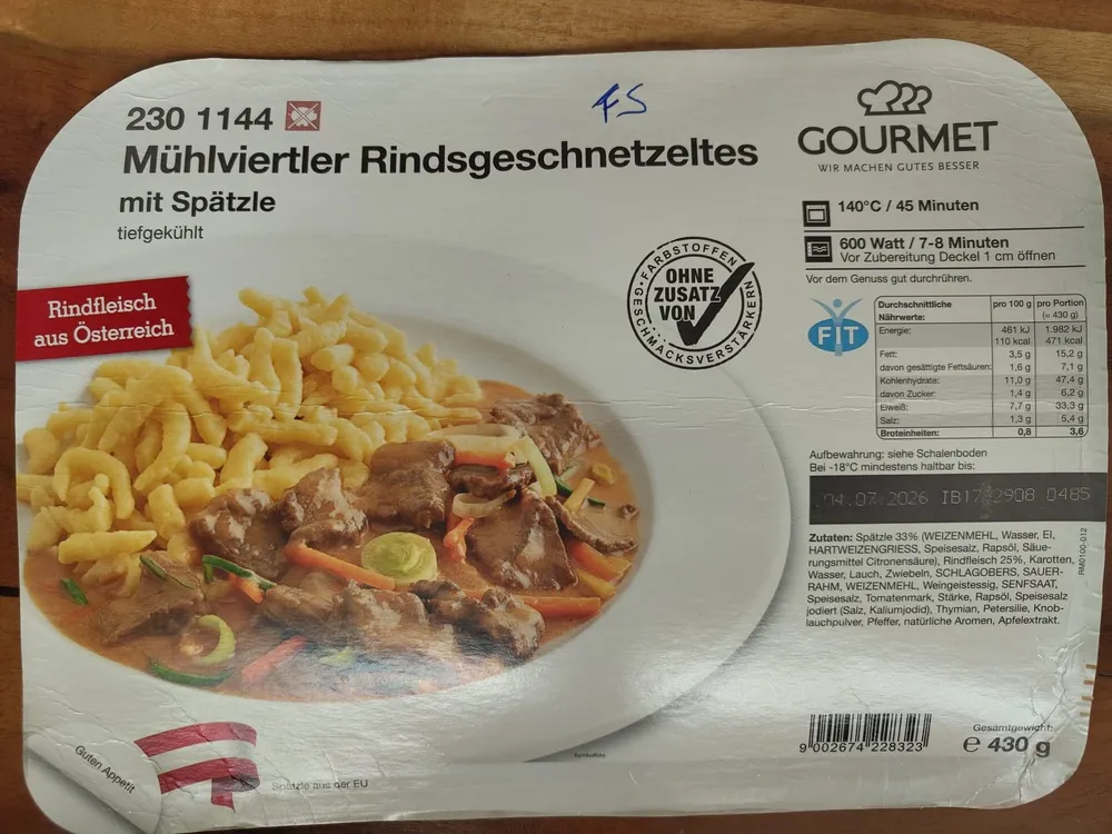 Mühlviertler Rindsgeschnetzeltes mit Spätzle