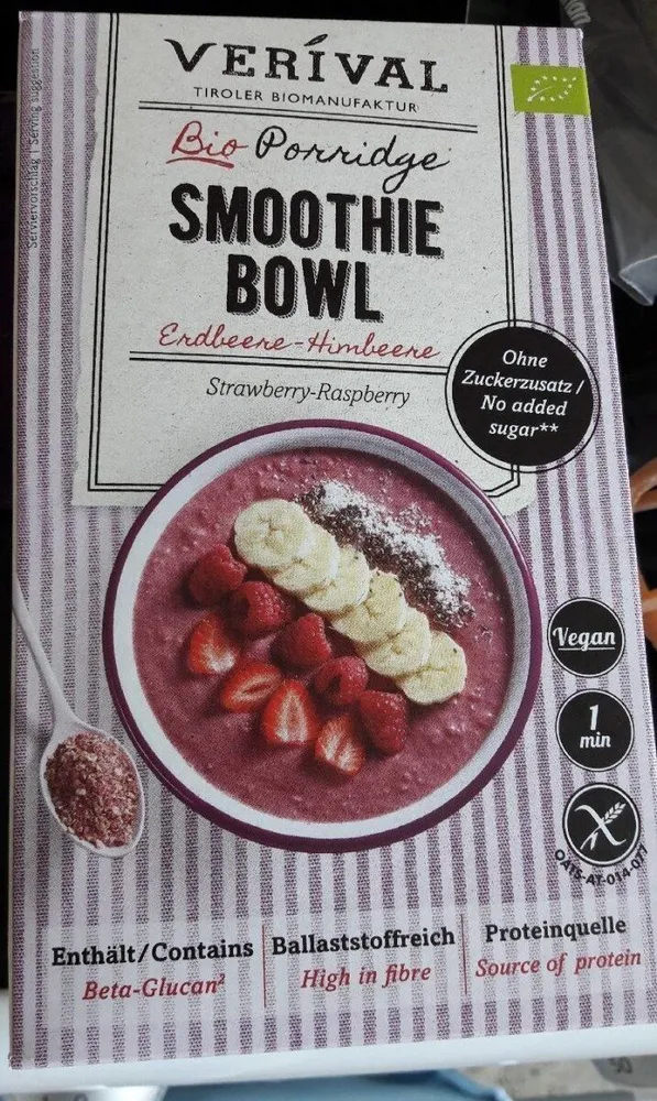 Bio Porridge Smoothie-Bowl Erdbeere-Himbeere