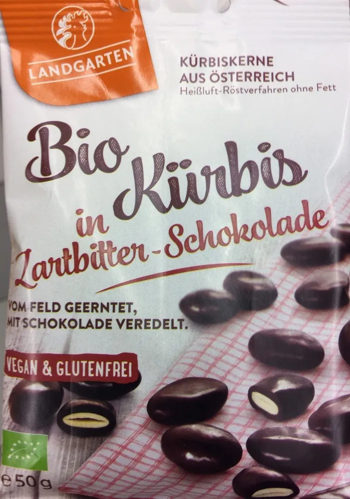 Landgarten Kürbiskerne Zartbitter schokol Bio 50 G
