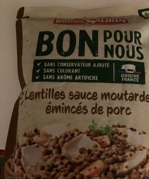 Lentilles sauce moutarde émincés de porc