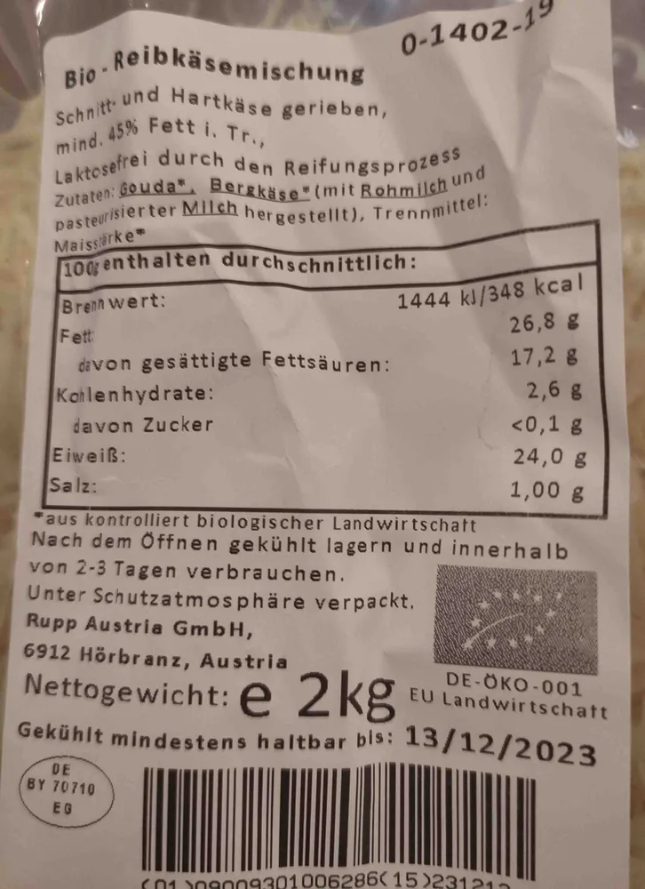 Bio Reibekäsemischung