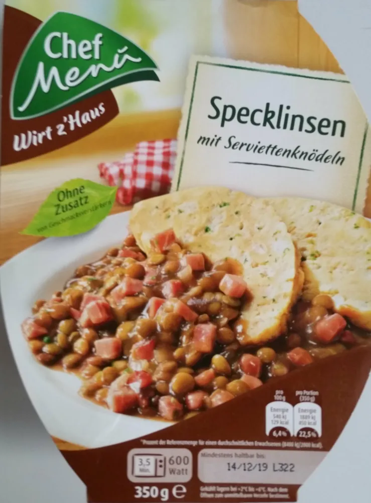Specklinsen mit Serviettenknödeln