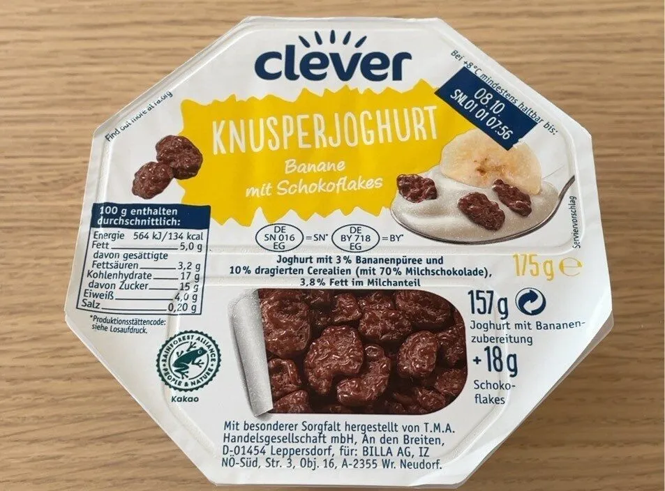 Knusperjoghurt (Banane mit Schokoflakes)