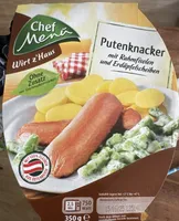Putenknacker mit Rahmfisolen und Röstkartoffeln