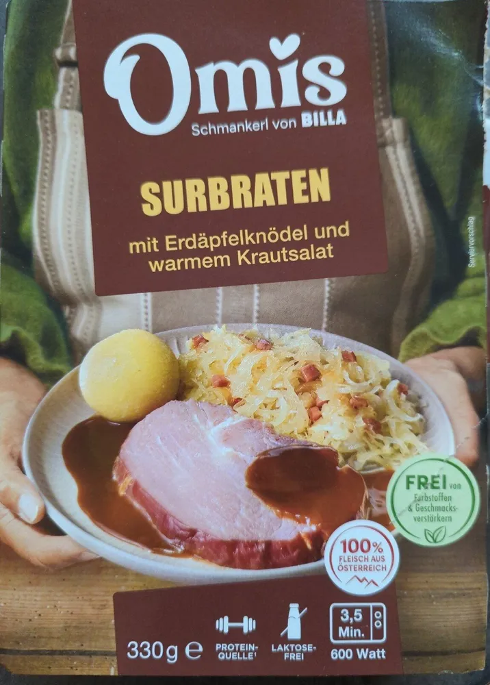 Surbraten mit Erdäpfelknödel und warmen Krautsalat
