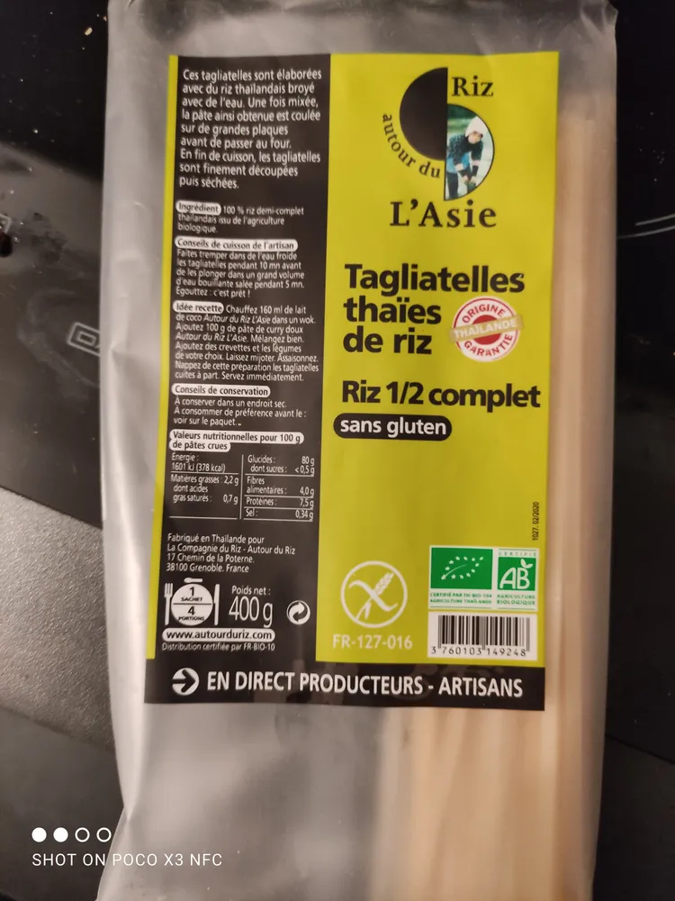 Tagliatelles thaïes de riz 1/2 complet